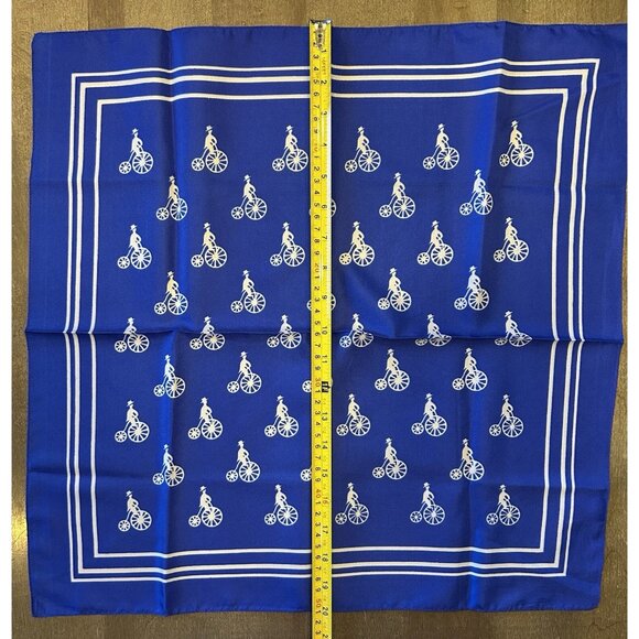 Penny-Farthing Scarf Square Made In Italy Blue & White Polyester Preowned - Picture 6 of 7